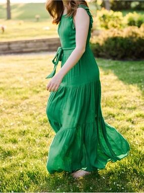618 Green Tiered Maxi Dress with Tie Waist
